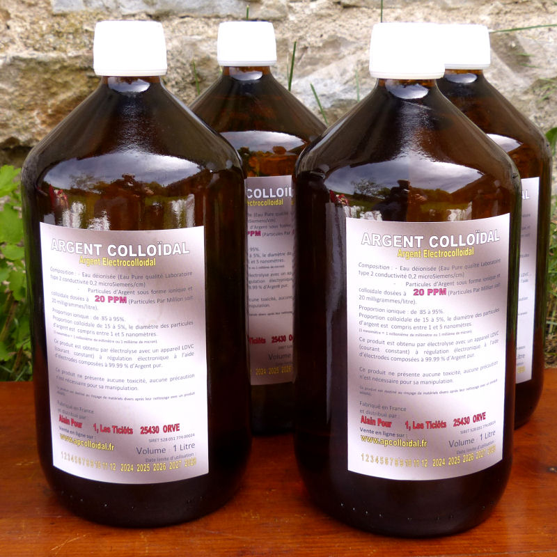 Argent Colloïdal 20 PPM 4 Bouteilles 1 litre verre